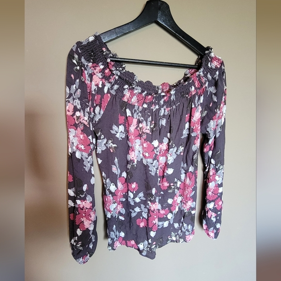 Aeropostale Off The Shoulder L9ng Sleeved Floral Blouse Size Large - Picture 3 of 11